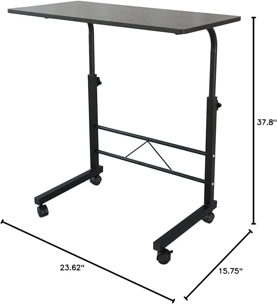 

Adjustable TV Tray Table Rolling Sofa Side Snack Table with Wheels Portable C-Shape Dinner Tray Tables (Black X-23.6" Wx15.7 D)