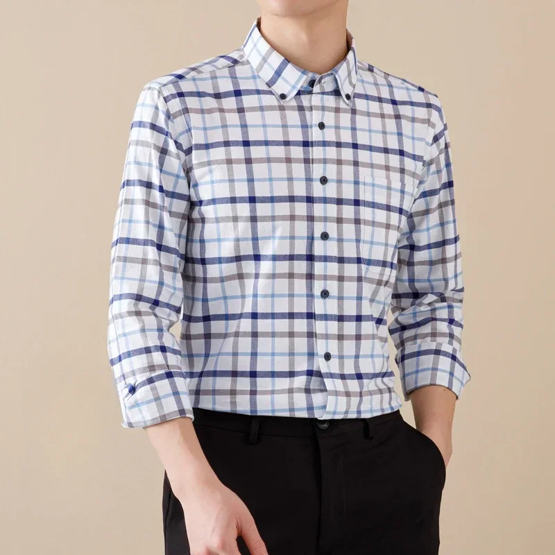 

Fashion korean popular clothes Casual 100%cotton oxford long-sleeve shirts for men slim fit formal plain shirt soft plaid tops