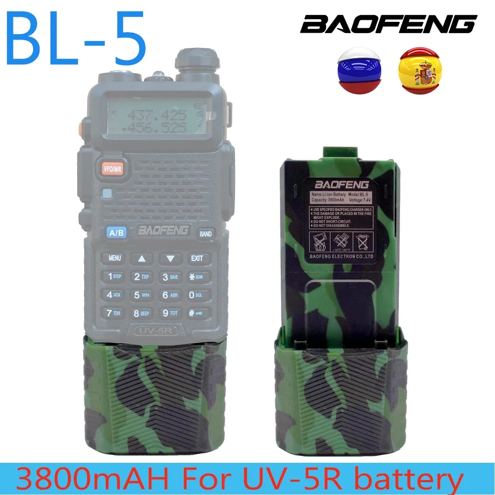 BAOFENG-batería de iones de litio para walkie-talkie, UV-5R Original de 7,4 V, 1800/3800mAh, color negro/camuflaje, para Radio bidireccional de la serie Baofeng BL-5