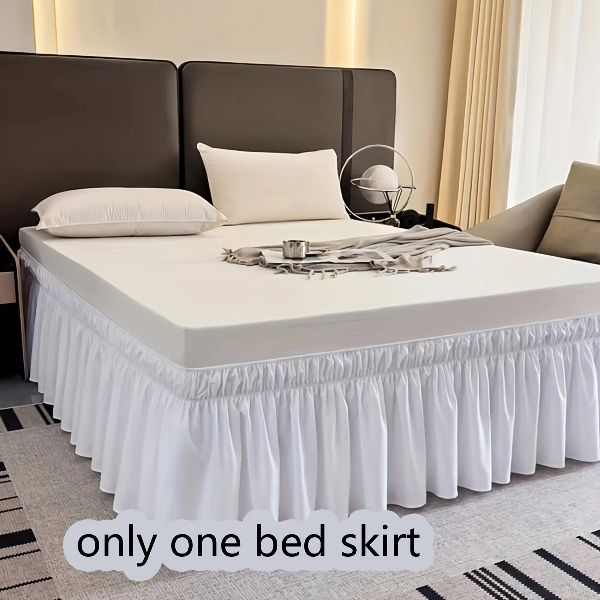 

1pc fashionable and simple solid-color elastic lace wood ear bed skirt, bedroom, simple and comfortable, 100% polyester fiber