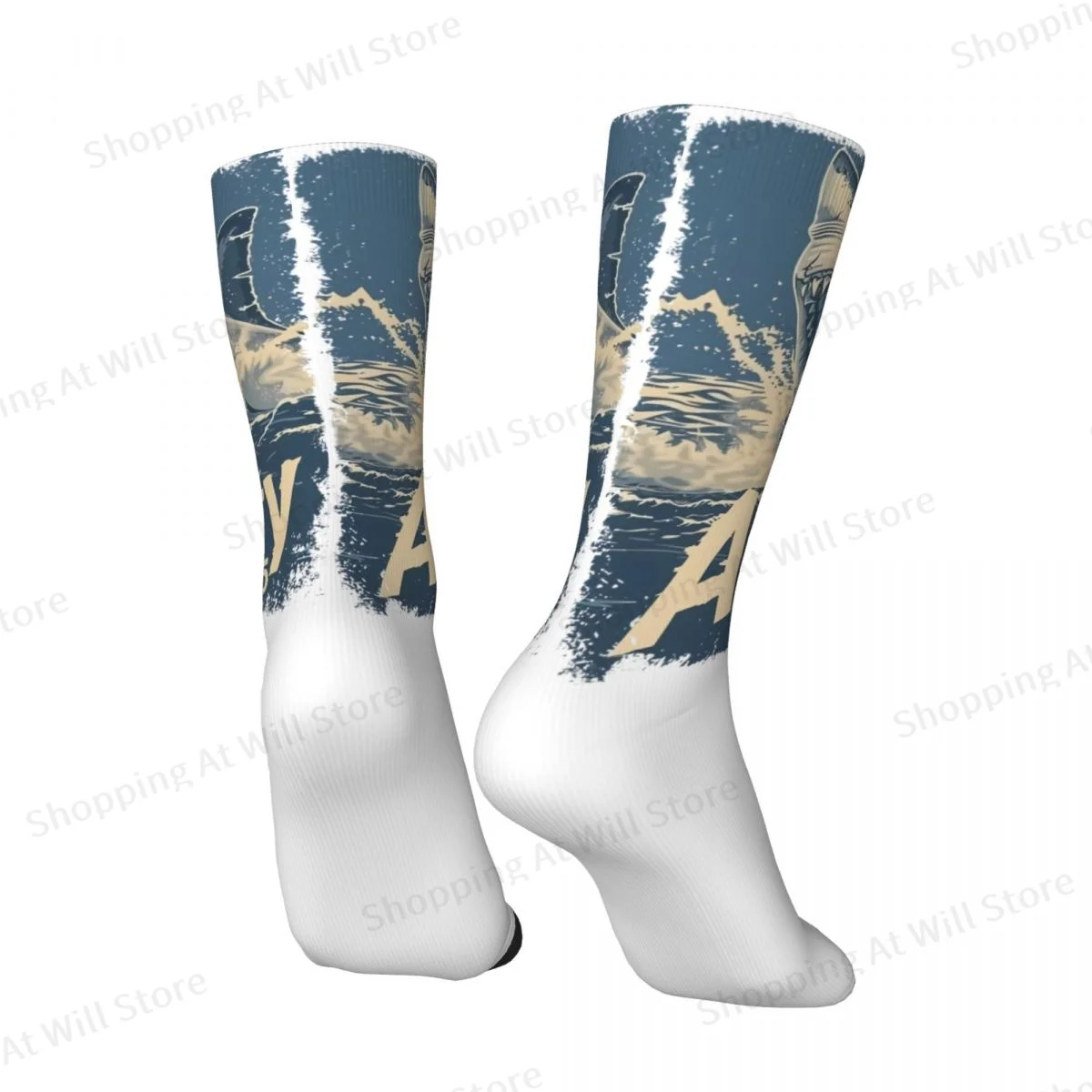 Amity BAY ถุงเท้าสำหรับทุกเพศ, ถุงเท้าฉลามจู่โจม1975ถุงเท้าพิมพ์ลายสนุกถุงเท้าสไตล์สตรีทถุงเท้าบ้า