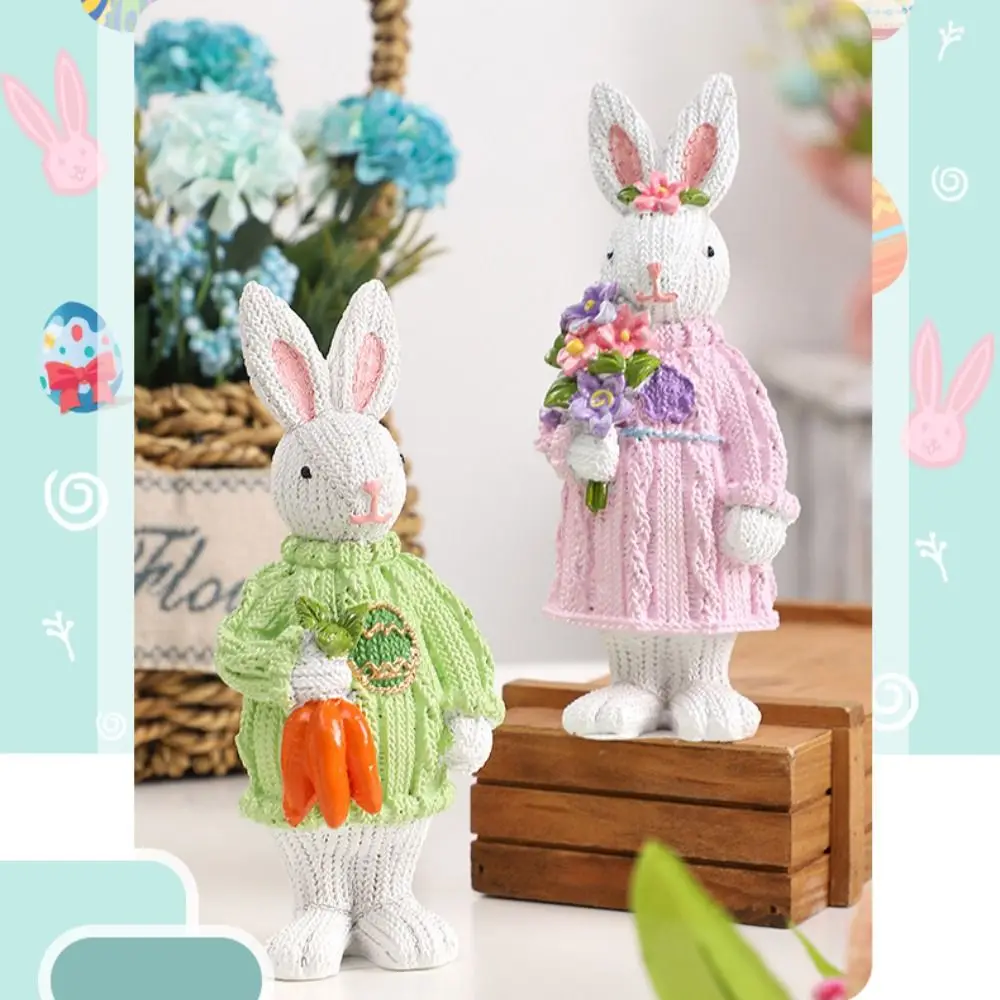 

Nordic Style Easter Rabbit Figurines Cute Bunny Resin Easter Decorations Cartoon Eye-catching Sweater Rabbit Ornament