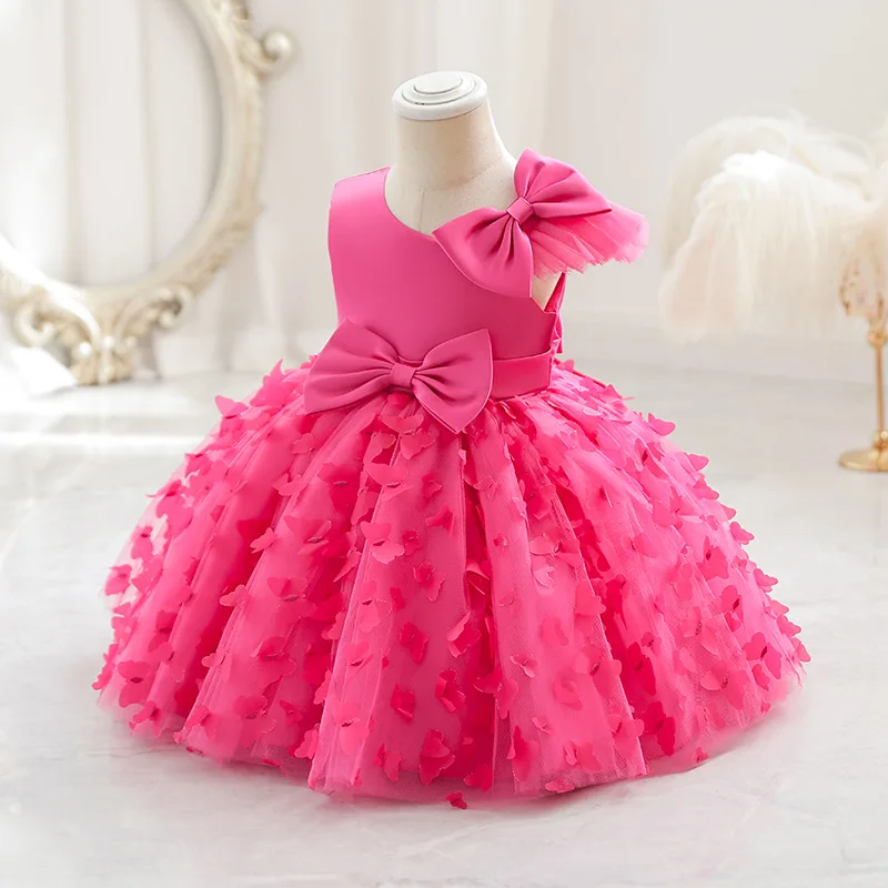 Vestido de festa borboleta 3D para meninas, vestido de dança para bebê criança bowknot, 12M a 7 anos