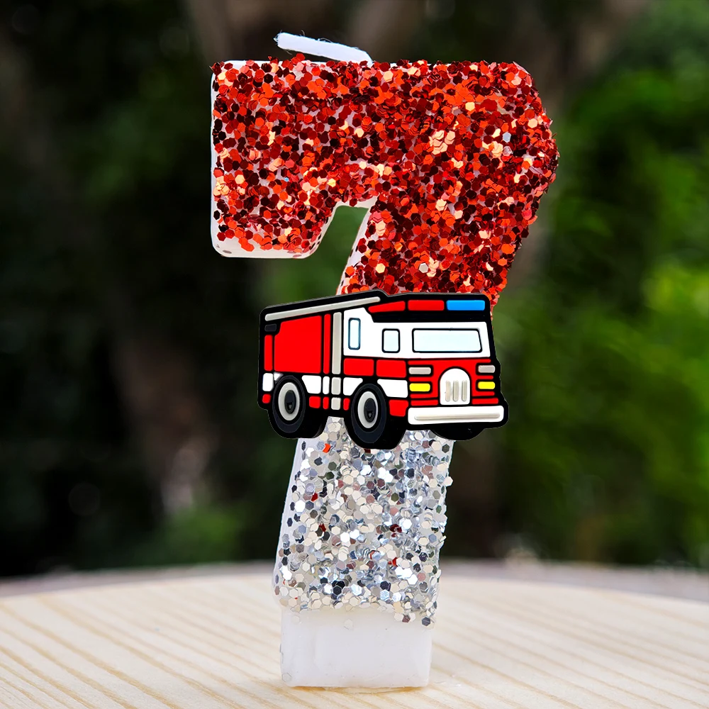 Niedliche Feuerwehrauto-Themen-Geburtstagskerze Handgefertigte Skulpturierte Kuchendekoration für Kinder- und Kleinkinderpartys und Geschenkartikel – Detail 8