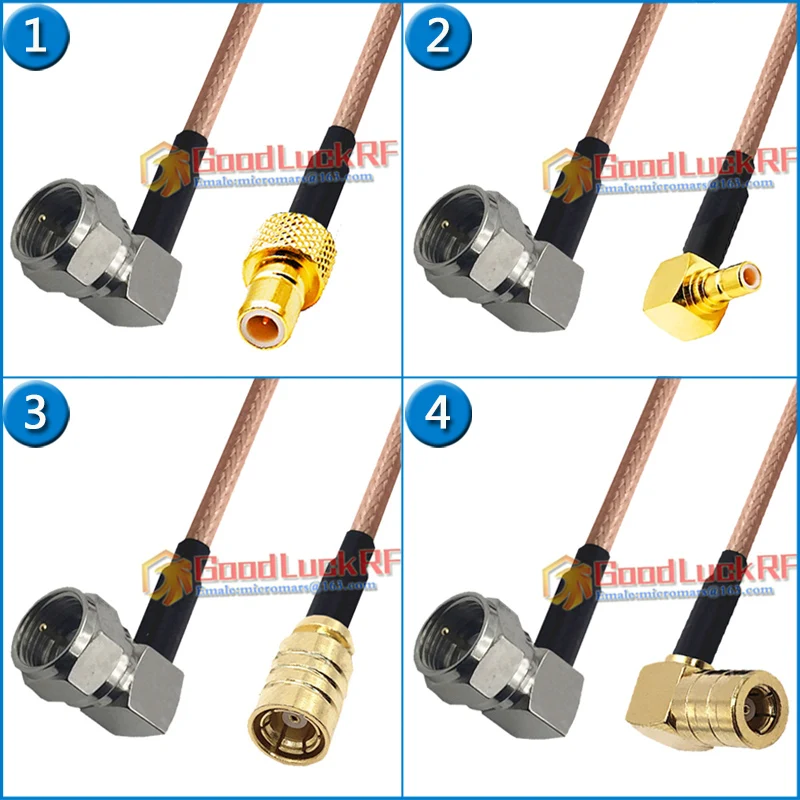 

TV F Male Right Angle 90 Degree to SMB Male Female 90 Degree Coaxial Pigtail Jumper RG179 extend Cable Low Loss RF Connector