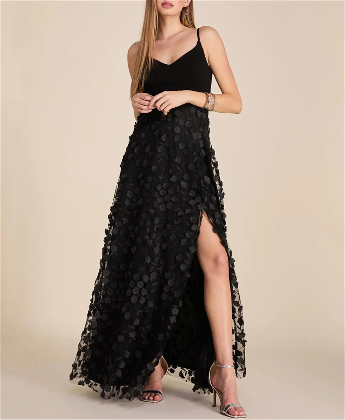 Classic Black Star Evening Dress Women's Sexy High Slit Suspenders Tulle Prom Dress & Floor Lace 2024 Custom Colors فساتين سهرة