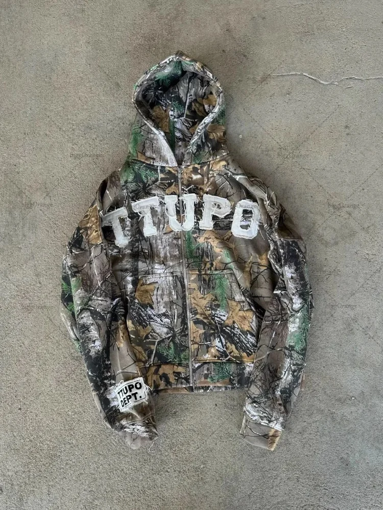 Street Sle Y2K Coppia con cappuccio American Retro Camouflage Print Zipper Jaet Personalizzato Trendy Brand Cross-Border Long S...