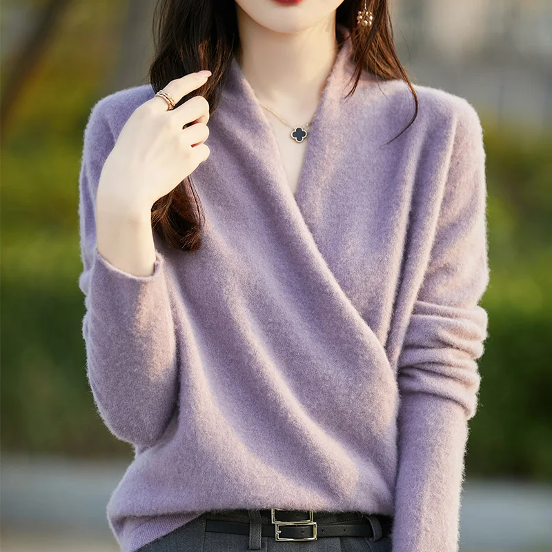 Women\'s Knitted Cashmere Sweater 100 Merino Wool Thickened Combination Top Loose Long Sleeve Clothing Warm For Autumn And Winter