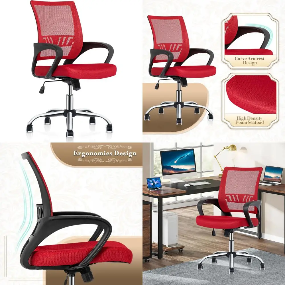 

Ergonomic Swivel Mesh Office Chair with Lumbar Support, Recline, and Wheels - Heavy Duty Comfort Red