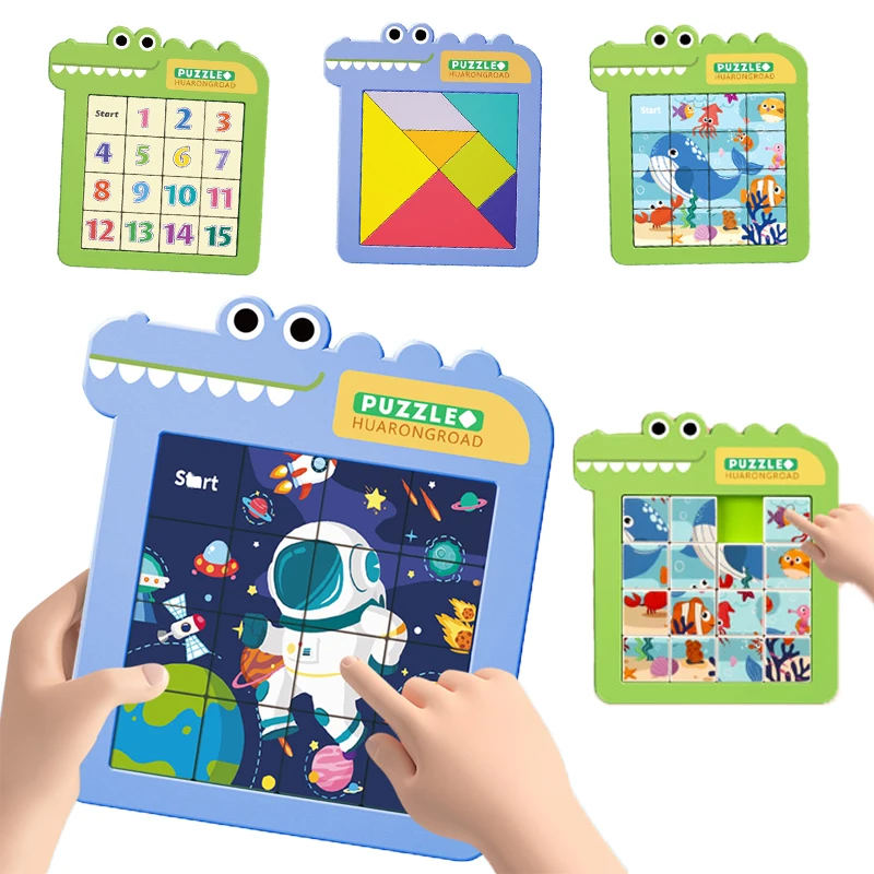 Animals Number Puzzle Plastic Moving Sliding Toys Huarong Road Brain Training Games Educational Jigsaw Puzzle Toys Kids Gifts
