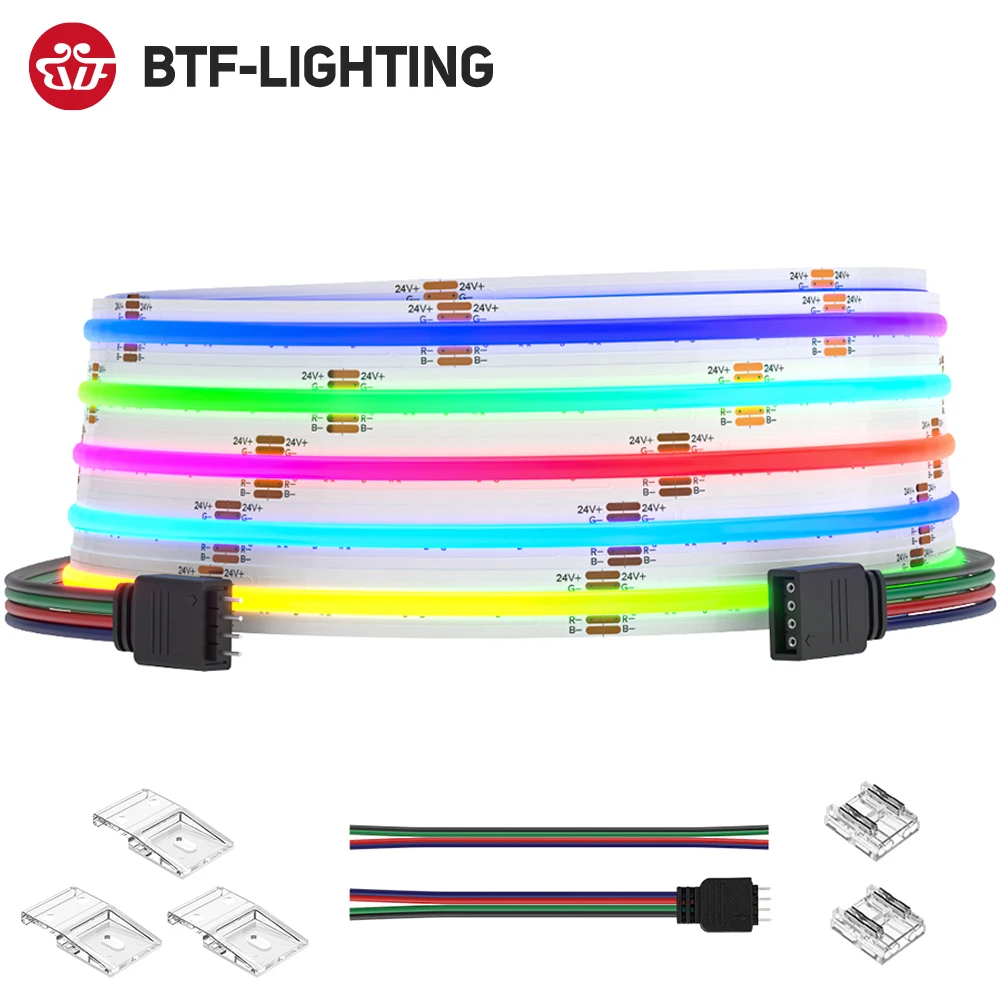 Tira de luces LED FCOB PWM RGB DC24V 576 LED Flexible FOB COB 10mm 4 pines luces LED de alta densidad RA90 lineal regulable 14 W/M