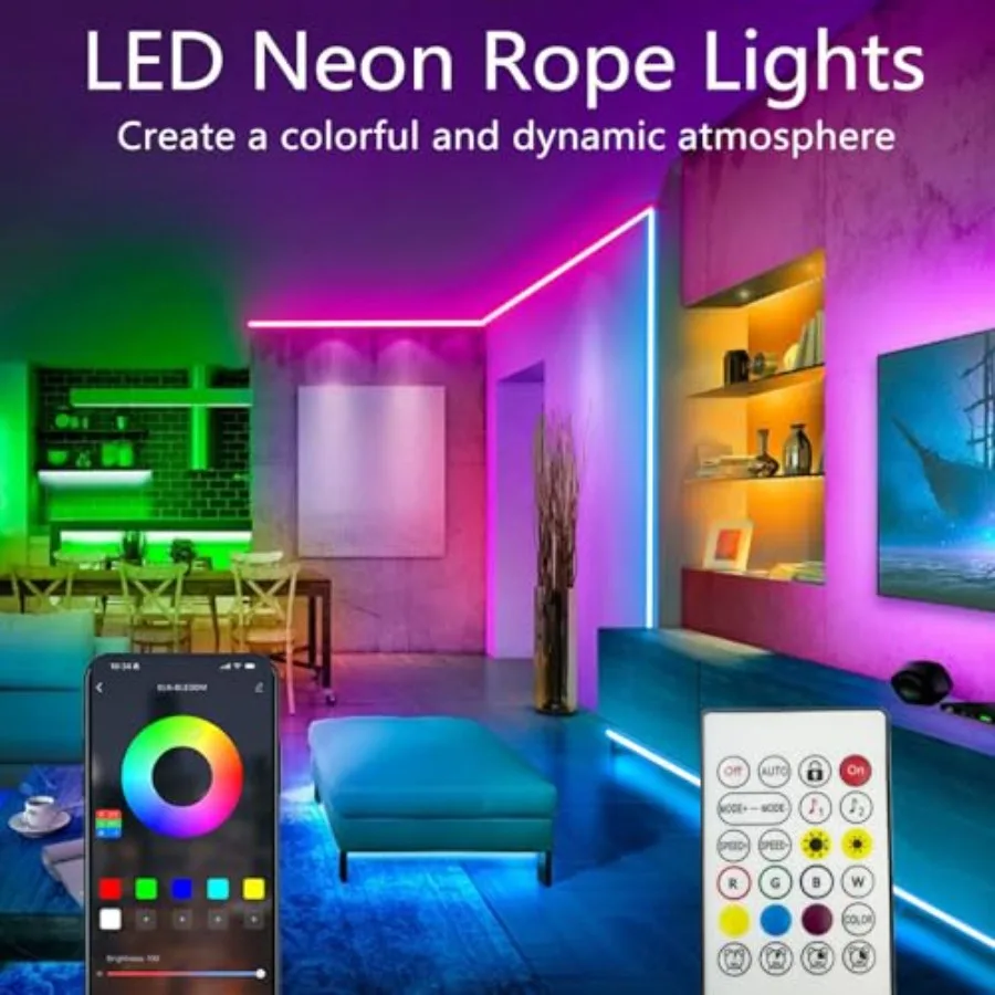 20Feet Neon Rope Lights, Flexible Led Rope Lights Control with App/Remote, Multiple Modes Rope Lights, IP65 Outdoor Waterproof,