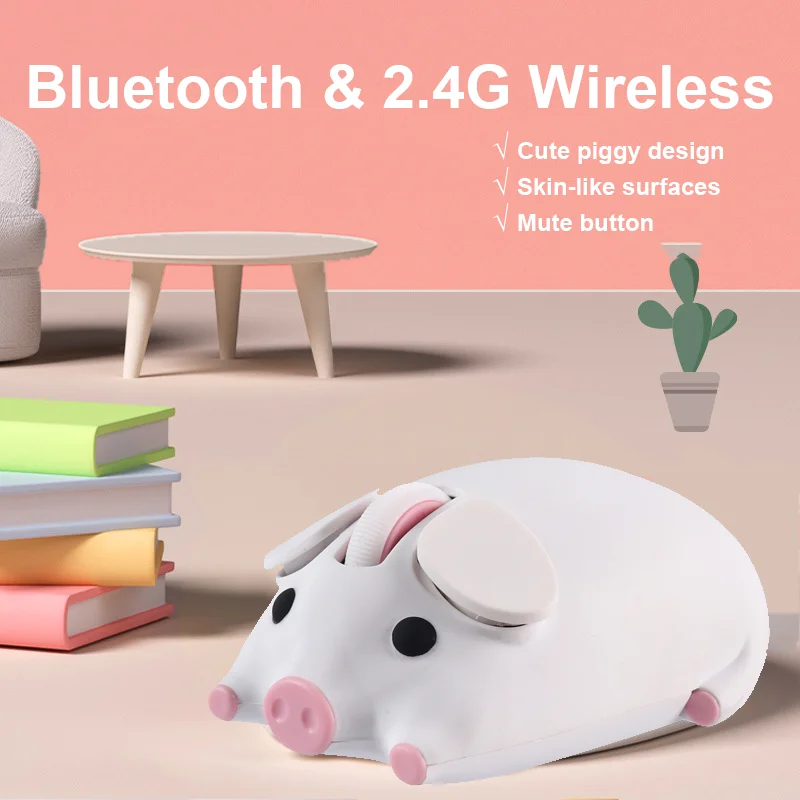 

Bluetooth 2.4G Wireless Dual Mode Cute Piggy Shape Mouse 1200DPI Ergonomic Optical USB Mute Mause Ergonomic Mice For Laptop PC