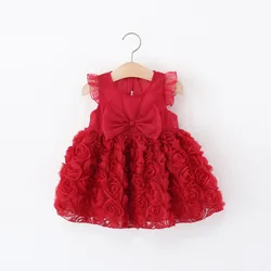 Summer New Sweet Bow Baby Girl Princess Dress, Red Rose Skirt Children'S Sleeveless Clothes (9 Months -3 Years Old)