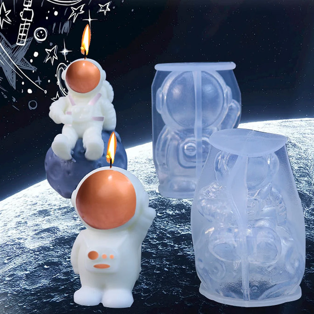 3D Silicone Astronaut Shaped Candle Mold Aromatherapy Plaster Candle Mould Lunar Human Body Molds Soft Easy Demould Home Decor