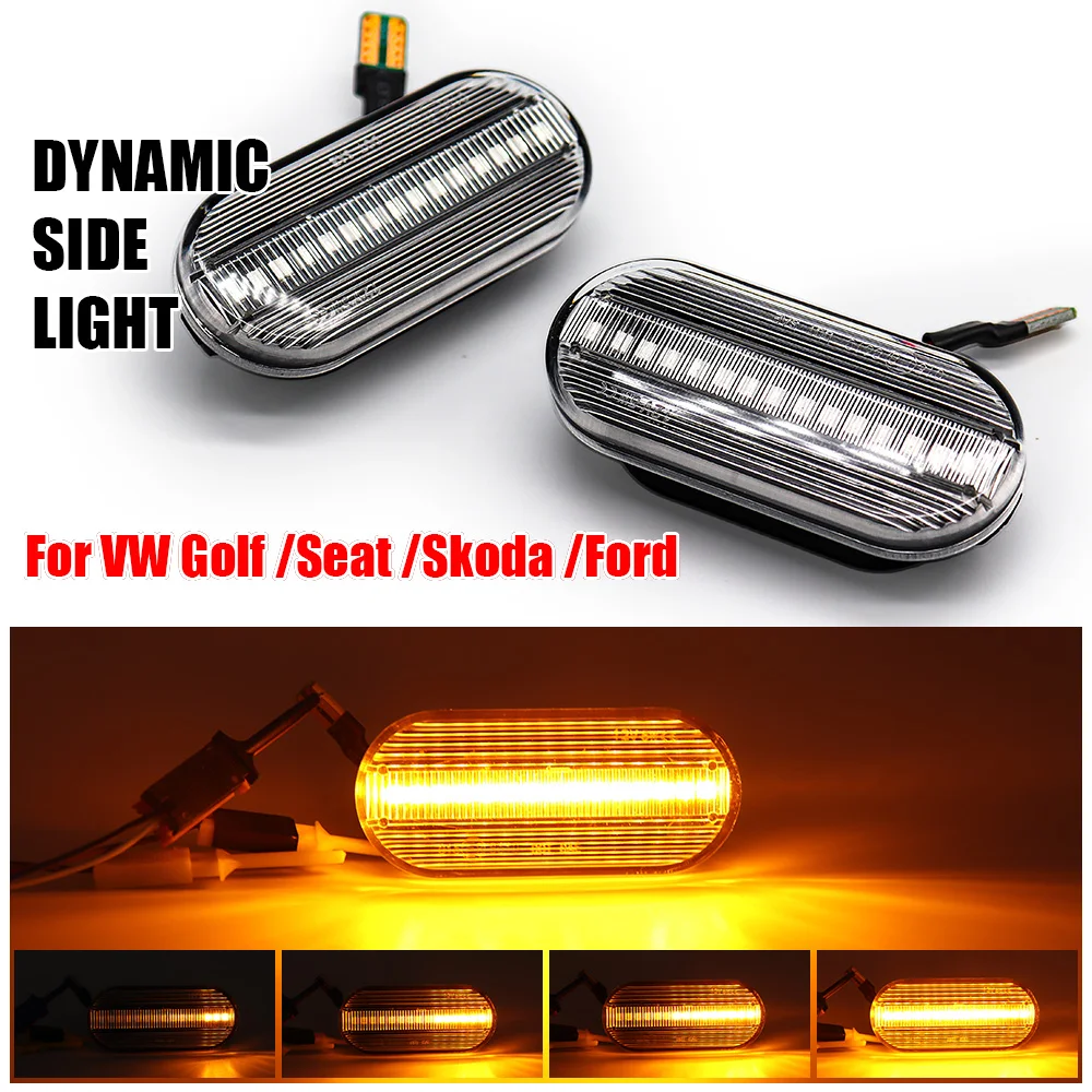 Dynamic Side Marker Light Turn Signal Blinker Lamp For SEAT Leon Ibiza 6L Ford Focus MK2 VW Golf 3 4 Lupo Passat Polo 6N 9N Bora