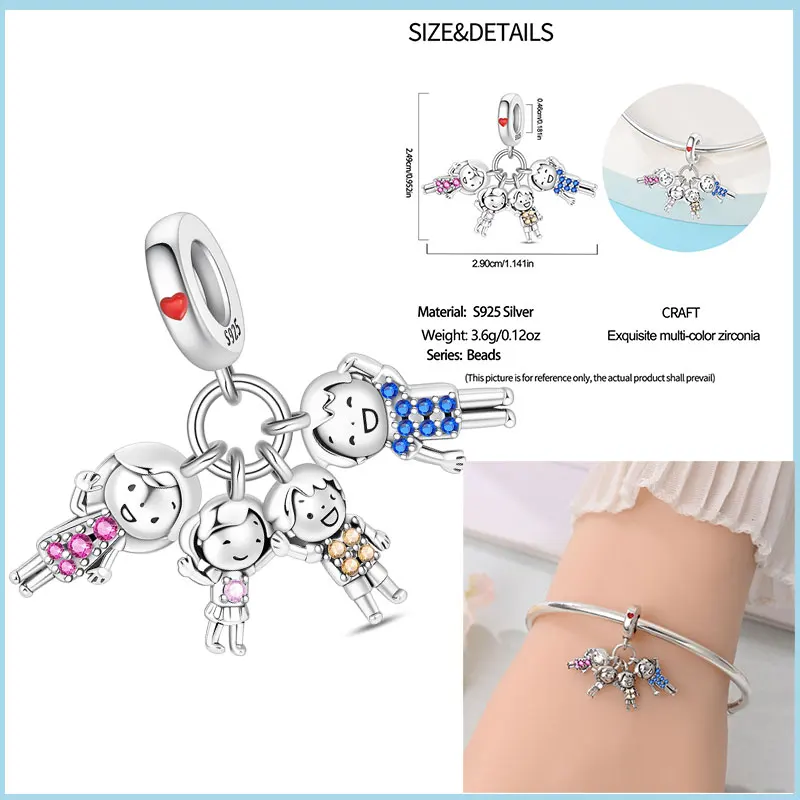 

925 Sterling Silver Mom Dad Son Daughter Core Family of Four Pendant Charms Fit Original Charm Bracelets Women DIY Jewelry Gift