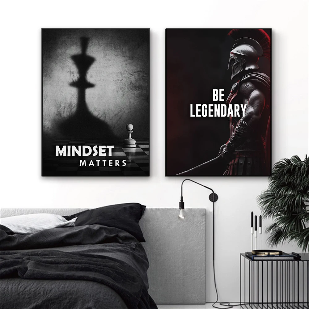 Motivational Quote Office Decor Chess Mindset Art Poster Mindset Quote Canvas Painting Greek King Sign Prints Home Room Decor