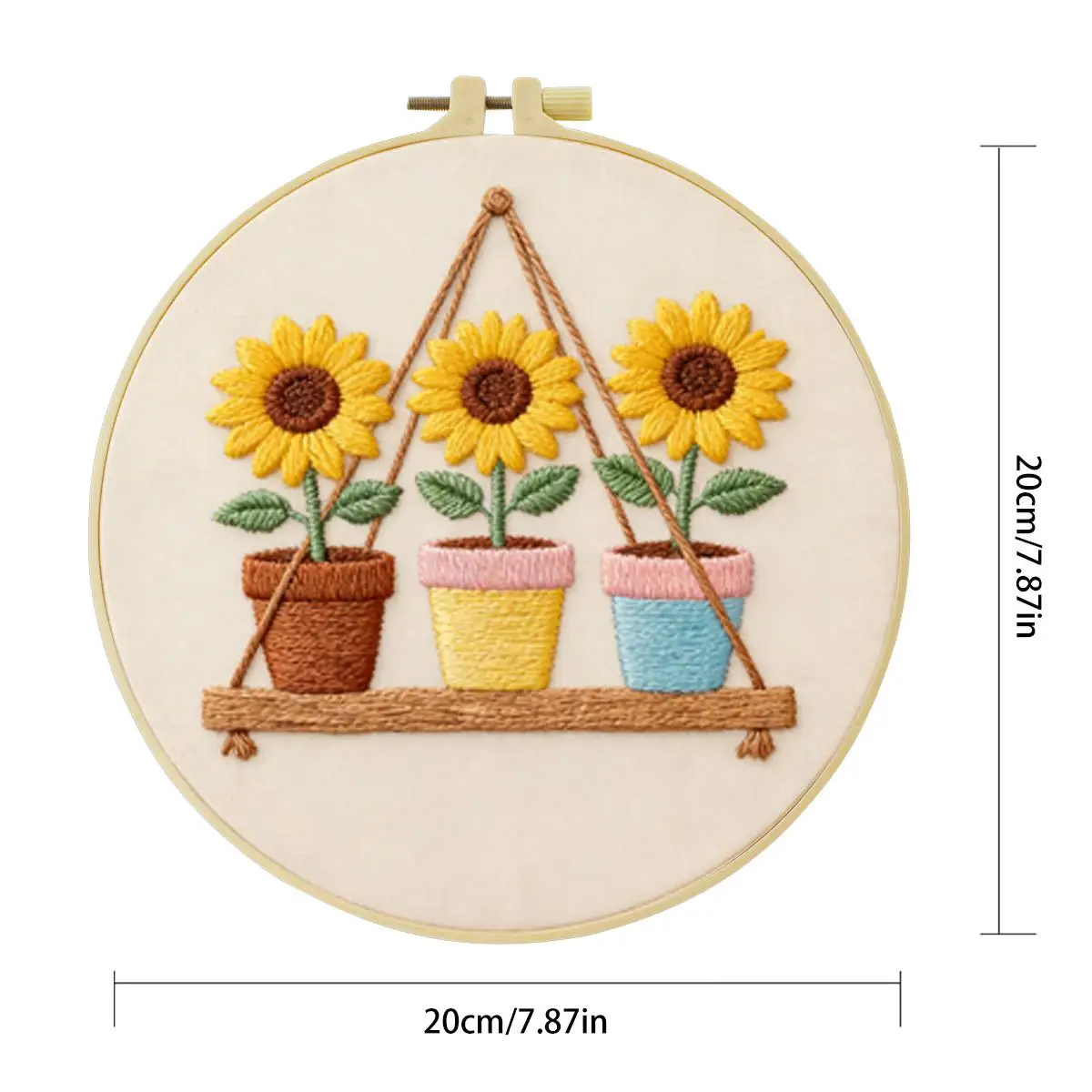 1 Stück 20X20CM/15X15CM 7,87/6,3 Zoll Sonnenblumentopf Stickerei Starter-Kit DIY-Kit DIY-Stickerei-Set für Anfänger – Detail 4