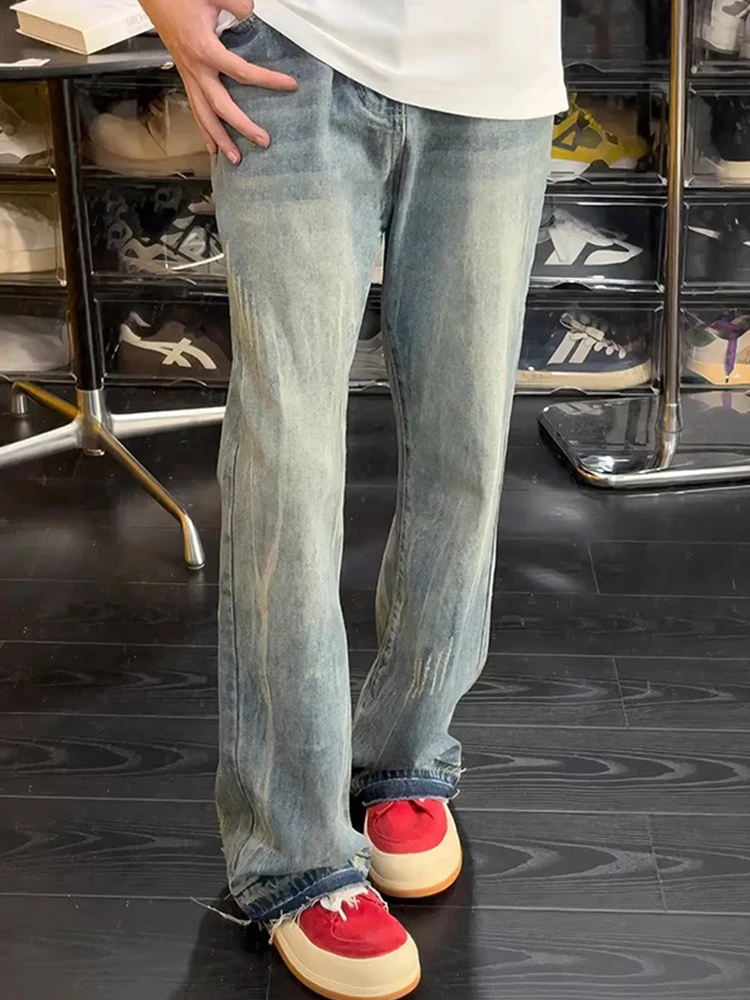 

Винтажные мужские джинсы с застежкой, тонкие прямые брюки с микро-расклешенными штанинами, молодежные модные широкие брюки, антимикробные