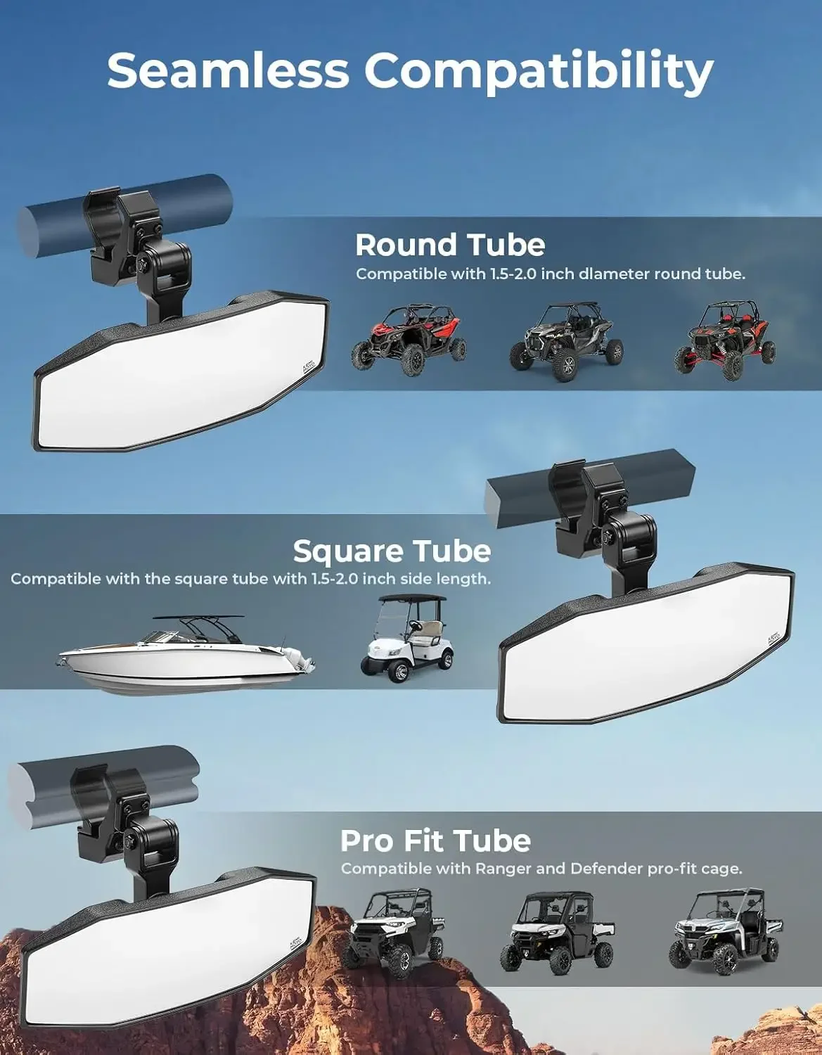 Espejo Retrovisor Universal UTV 360 °   Espejos de ángulo ajustables aptos para roll Cage de 1,5 "-2" compatibles con Polaris RZR 1000 XP