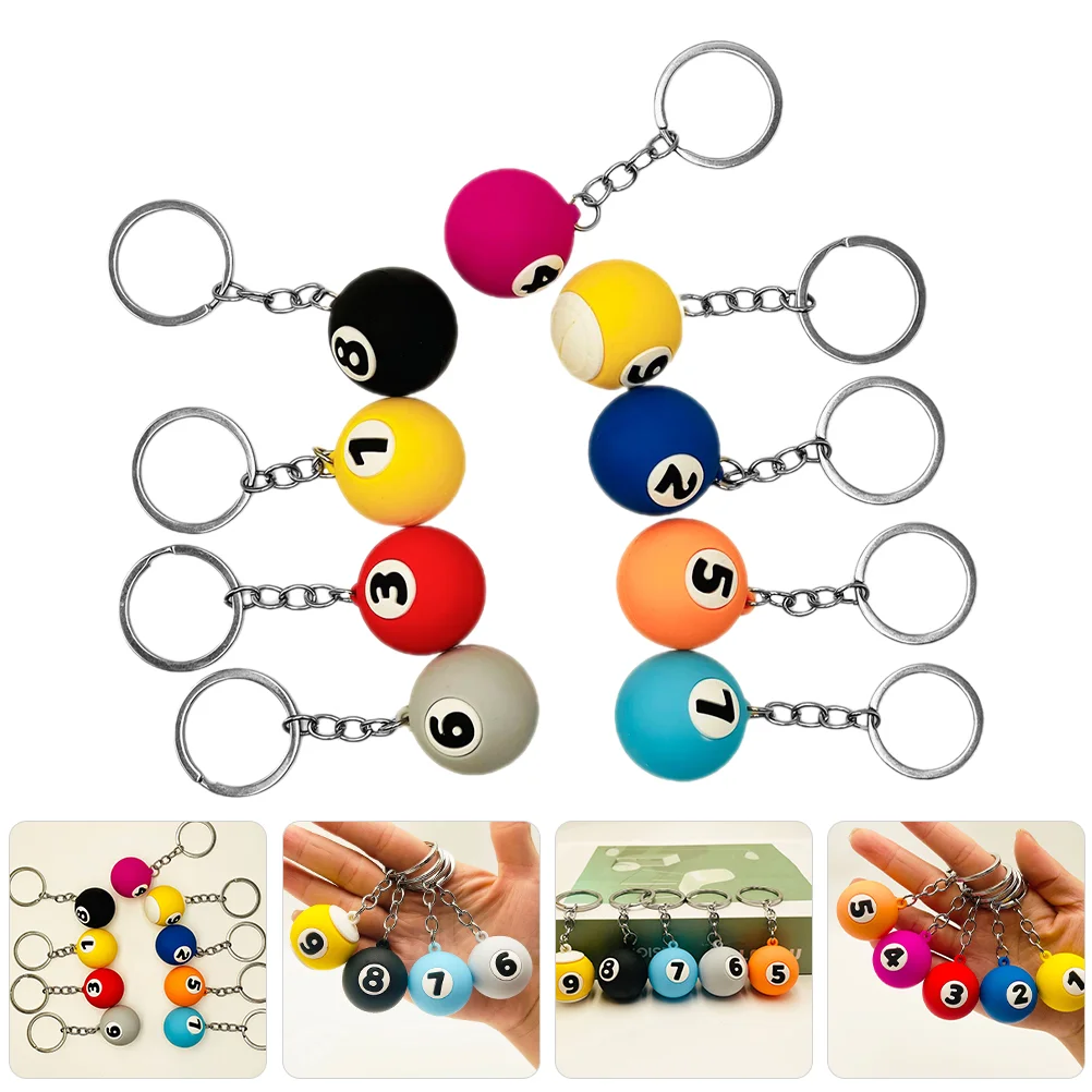 9 Pcs Billiards Ball Small Keychains Charm Hanging Keepsakes Gifts Pvc Soft Glue Delicate Decorative