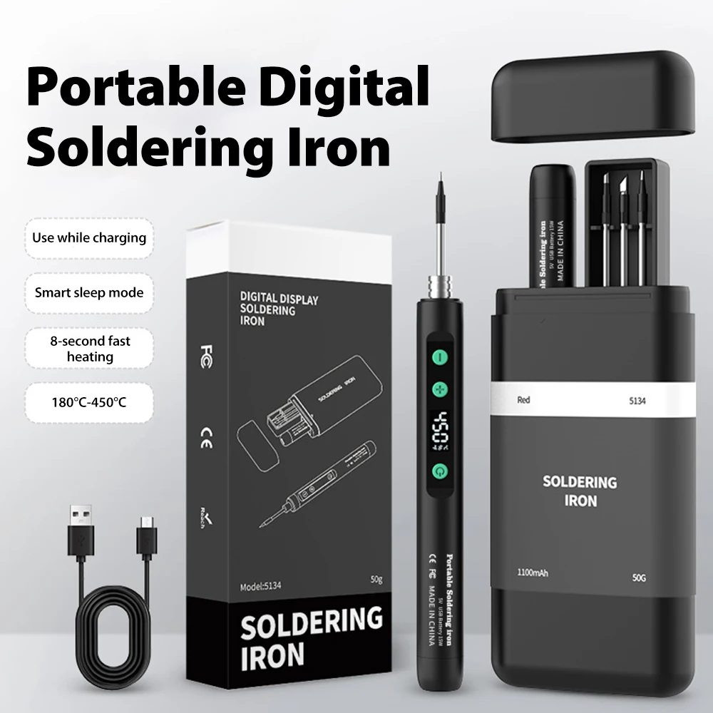 

5V Portable USB Soldering Iron Kit with Intelligent Temperature Control Fast Heating Type-C Interface for Electronics Repairing