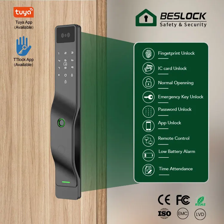 Korea Digital Door Lock Electric Fingerprint 3D Face Recognition Tuya Smart Door Lock With Camera