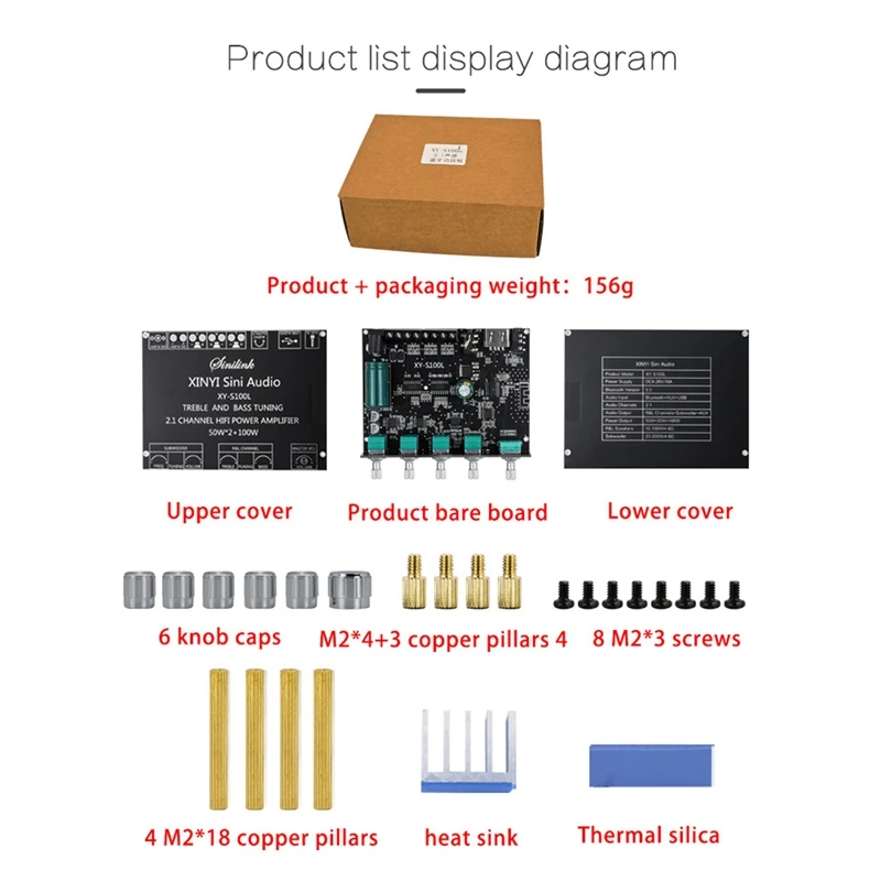 Papan Amplifier Subwoofer Stereo Audio daya, Bluetooth 5.0 2.1 saluran 3X 50W X 2 + 100W Speaker AMP XY-S100L