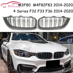 F32 Real Carbon Fiber Front Kidney Grille Mesh For BMW 4 Series F32 F33 F36 M3 F80 M4 F82 F83 Sedan Coupe Cabriolet 2014-2020