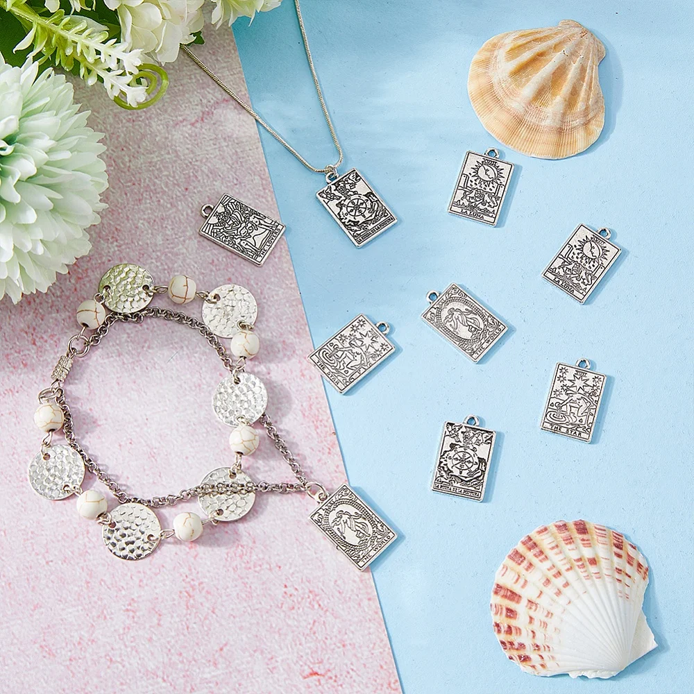 12pcs Silve Plated Mixed Retro Style Witch Divination Tarot Card Tag Alloy Pendant DIY Charms Necklace Bracelet Jewelry Making - view 6