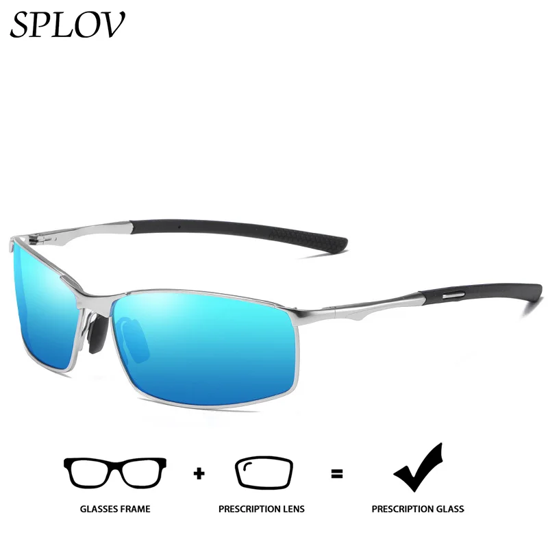 SPLOV Professionally Customized Prescription Sunglasses Blue Light Blocking Polarized Rectangular Frame Men's Sunglasses
