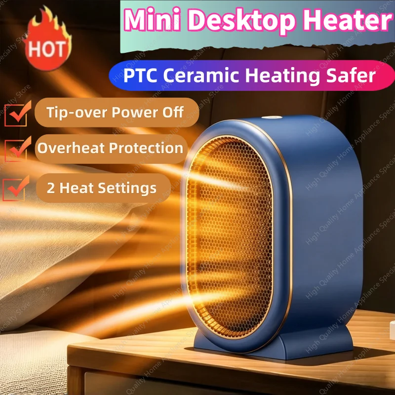 Desktop Space Heater PTC Ceramic Heating Portable Electric Heater Anti Tip Over Protection Warm Air Blower Winter Heating
