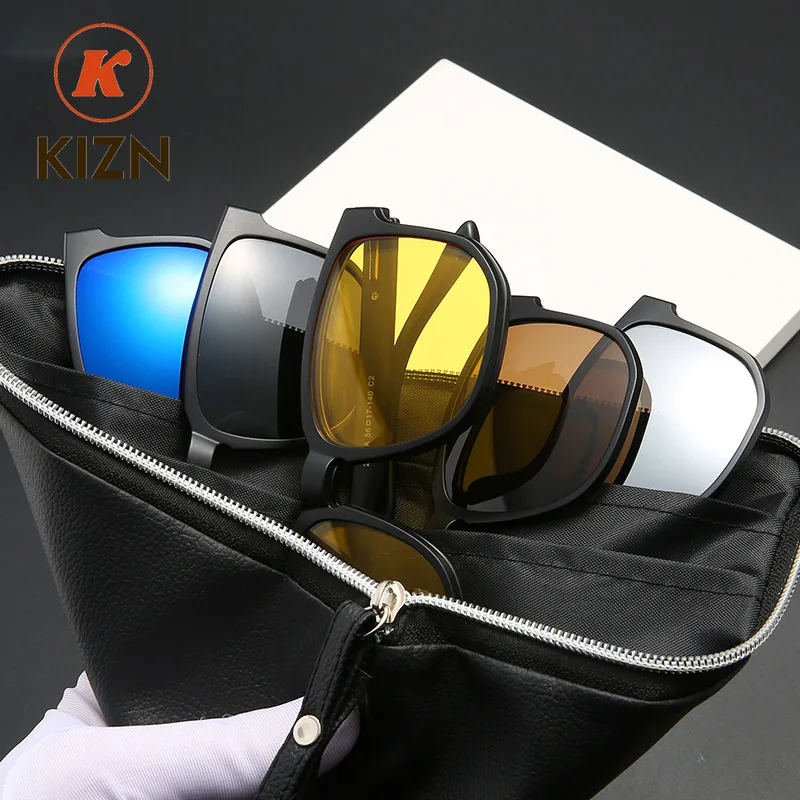 KIZN Sports Retro 5+1 الاستقطاب قصر النظر كليب النظارات الشمسية النظارات الإطار الرجال النساء خمسة المغناطيس مجموعة مرآة 0 -1 -1.5 -2 -2.5 -3 -