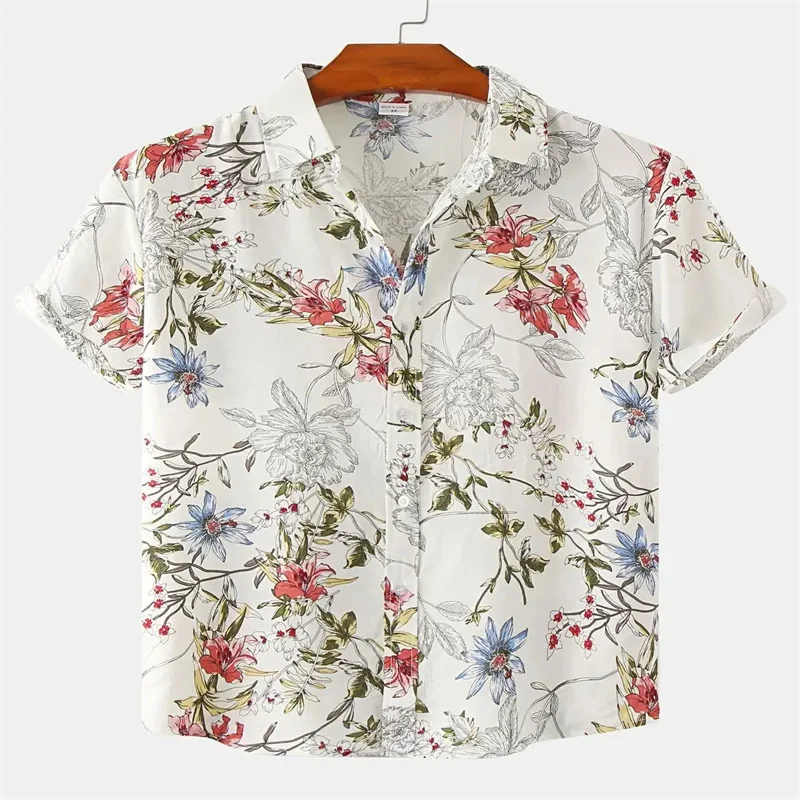 Unisex small flower multi-color short sleeved countryside style fake shirt men's fashionable cardigan