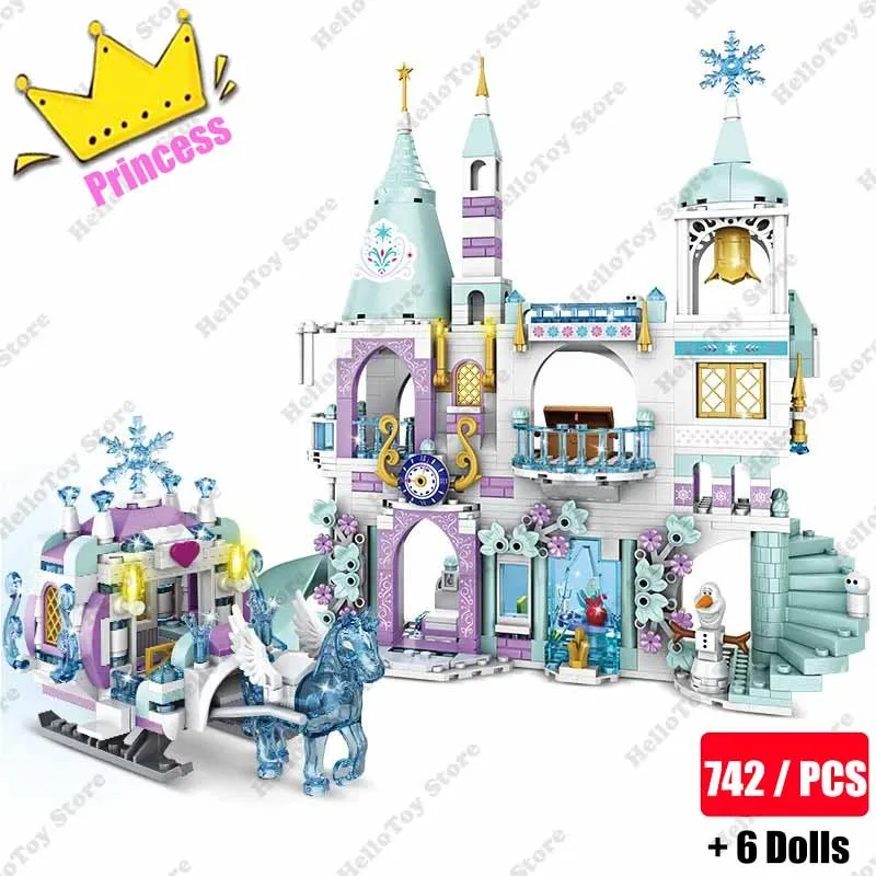 2024 Classic Princess Castle Model Girls Ice and Snow Castle Building Blocks figure giocattoli per bambini regalo di compleanno carrozza mattoni