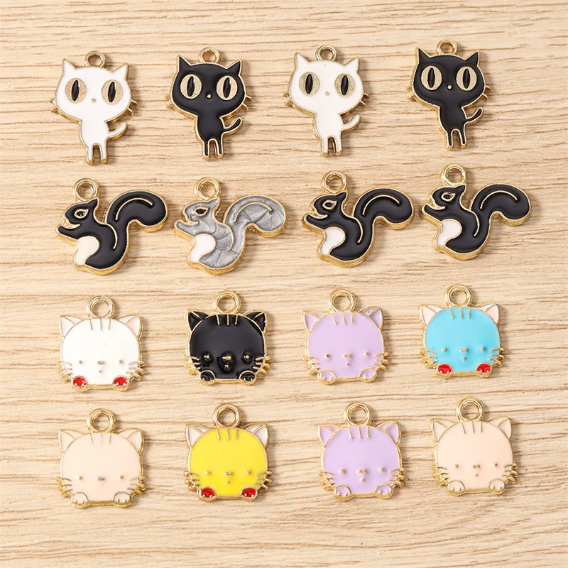 10 Stück Cartoon-Mix Emaille Tier-Katzen-Anhänger für Ohrhänger, Halsketten, Armbänder, DIY-Bastelarbeiten, Schmuckherstellung, Zubehör – Detail 1