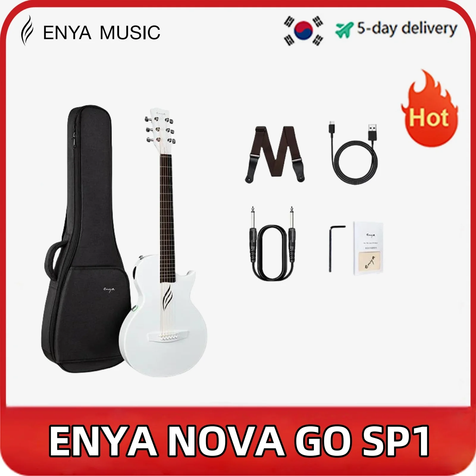 Enya NOVA GO SP1 Electric Guitar Smart Carbon Fiber Acoustic 35 Inch with Pickup, Case, Strap, Cable Travel Guitarra Violão