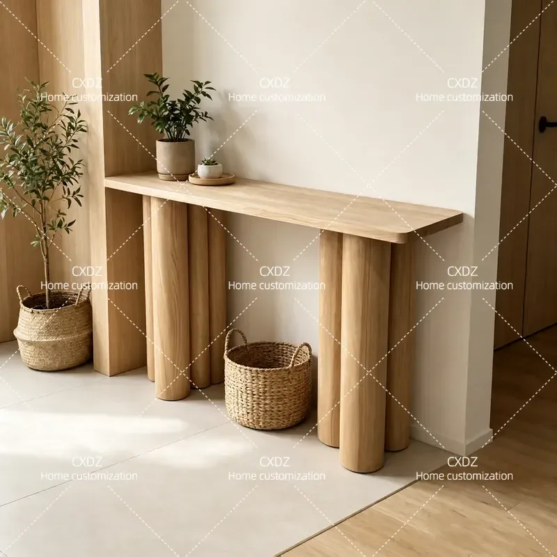 Nordic Log Colored Cylindrical Entrance Platform Home Corridor Storage Table Minimalist Long Decorative End View Console