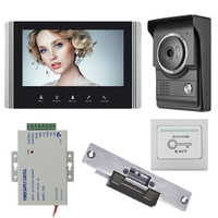 Intercom 7 Inch Monitor Video Door Phone Kit Wired Video Doorbell with Infrared Night Vision Camera Unlock Waterproof