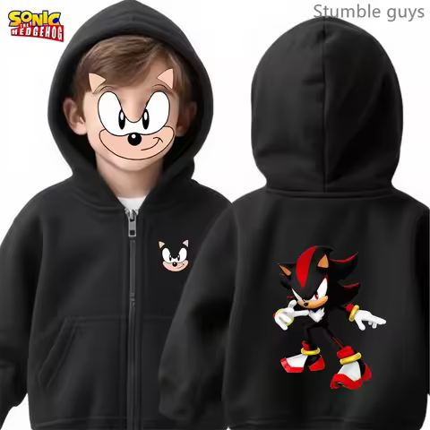 Kids Anime Sonic Zip Hoodie Spring Autumn Soft Breathable Boys Clothes Girls Sportswear School