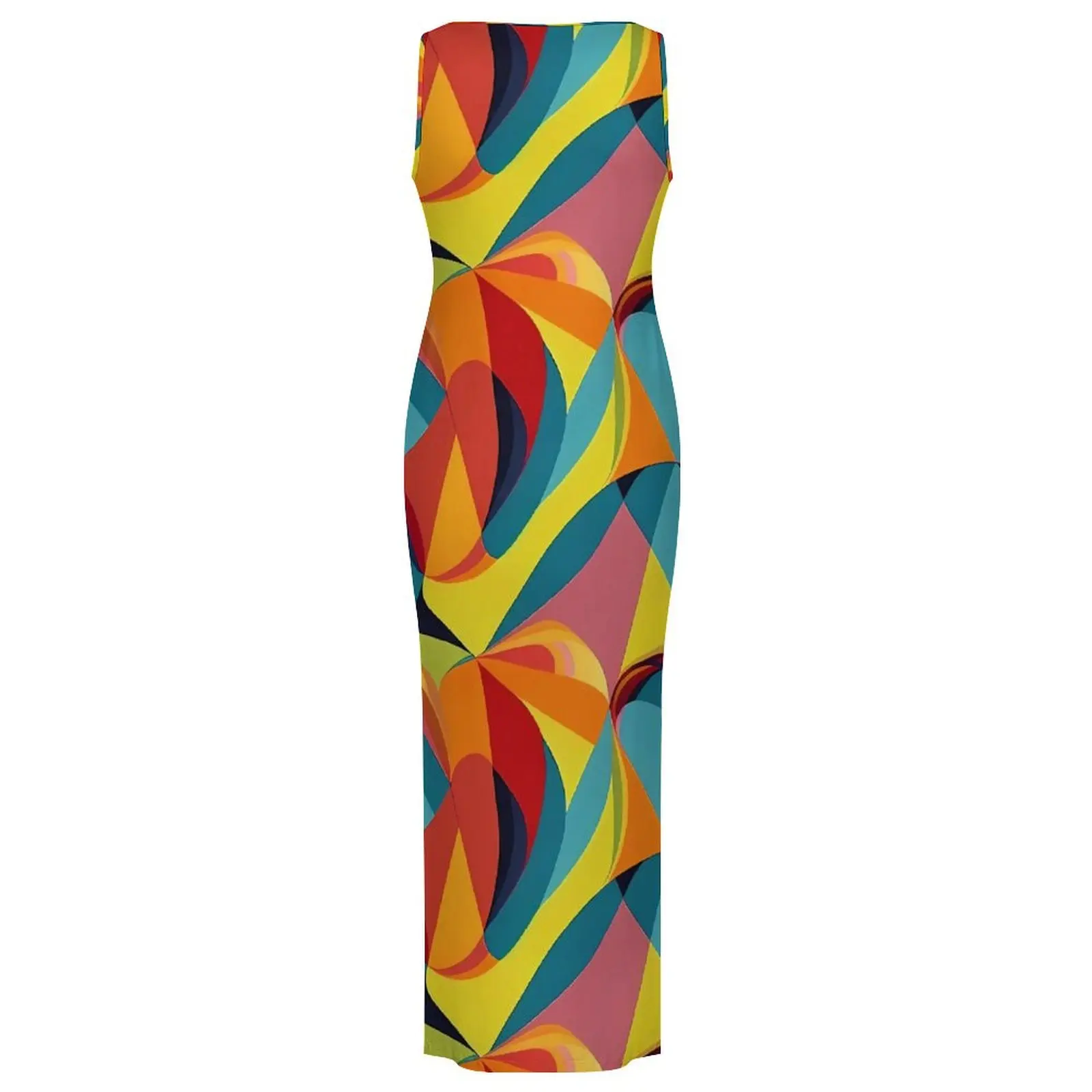 Colorblock bodycon vestido de verão abstrato impressão vintage maxi vestidos mulher sem mangas design rua wear vestido tamanho grande