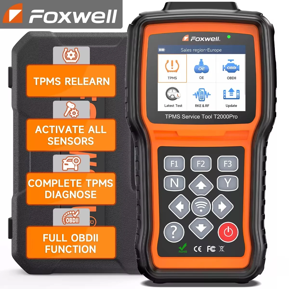 

FOXWELL T2000 PRO Auto Tire Pressure TPMS Diagnostic Tool For Relearn Activate Sensors Programming OBD2 Code Reader Tester