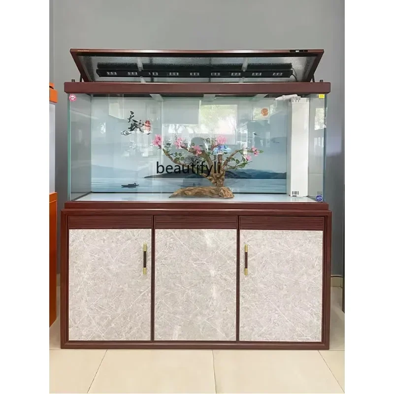 

New Super White Fish Tank Large Ecological Dragon Fish Tank Living Room Floor Aquarium Change Water