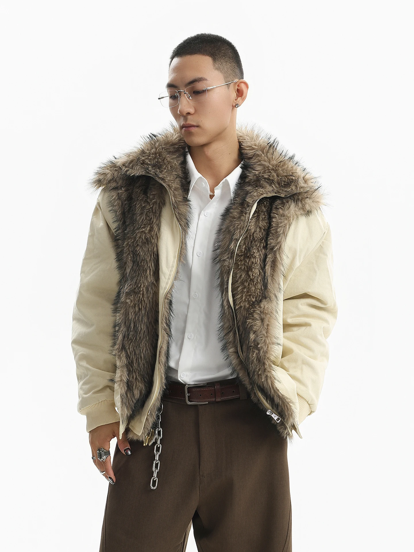 Trendy High Street Faux Two-Piece Parkas Men 2025 Winter New Warm Stylish Versatile Solid Color Parkas Male Handsome Chic Coats