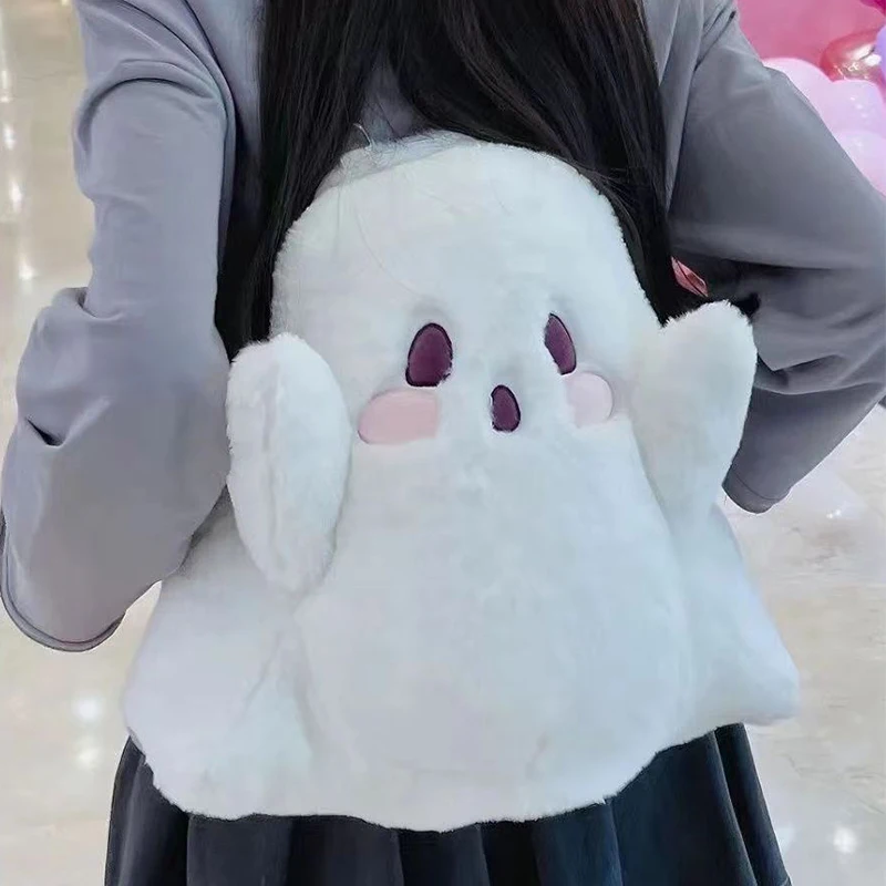 2024 Kawaii Backpack Doll Plush Bag Cute Women Shoulder Bags White Fluffy Light Bags For Girls Fashion Ghost Design Cartoon Bag