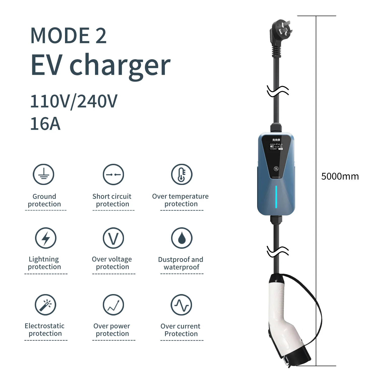 2023 High Quality 7kw 32a Type 2 Mobile Level 2 Ev Ac Tation Olcd Screen Car Manufacture Portable Electric Vehicle Charger