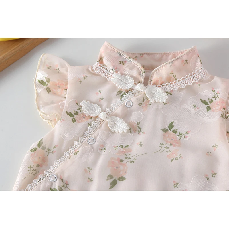 Newborn Kids Baby Girls Sweet Rompers Summer New 2023 Infant Baby Girls Sleeveless Cheongsam Rompers Clothes