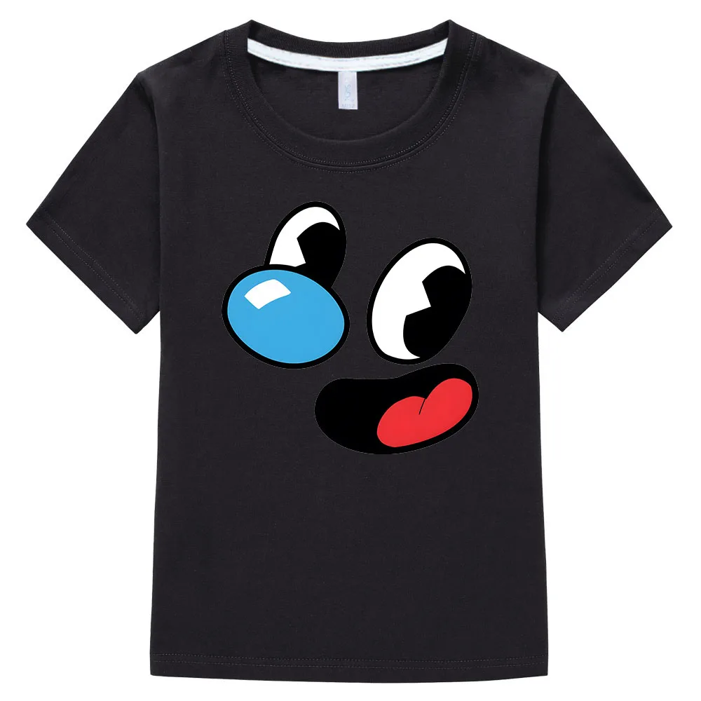 Kids Cartoon Cuphead Print T Shirt Children Dabbing Cuphead Design Summer Tops Boys and Girls Casual White T-shirt 100% Cotton