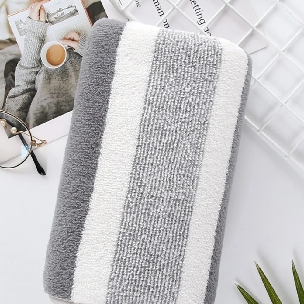 High Quality Thickened Soft Face Towel Quick Absorbent Coral Velvet Cotton Towel Striped Pattern Solid Color Hand Towel Bathroom